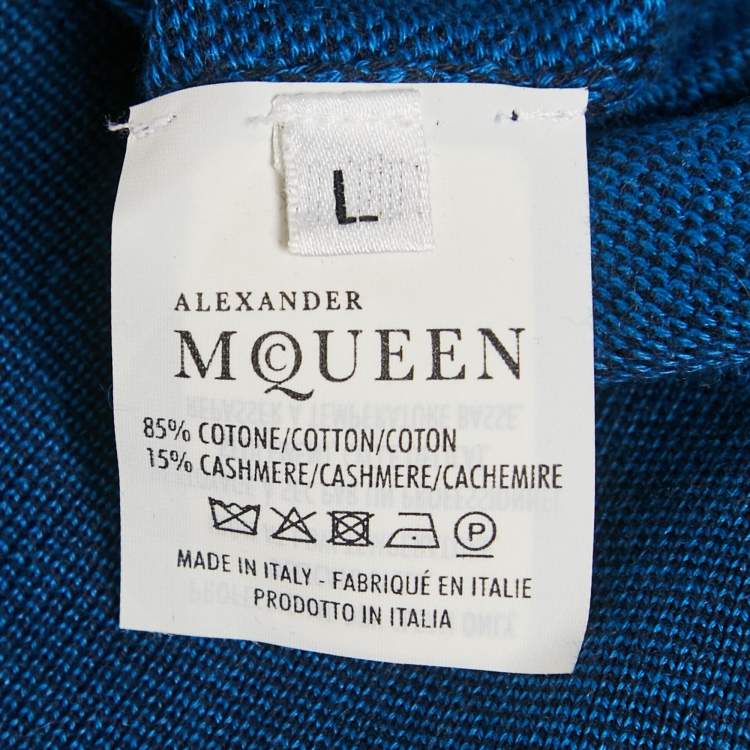 Pre Owned Alexander McQueen Blue 3D Skull Embossed Cotton Knit Sweater L