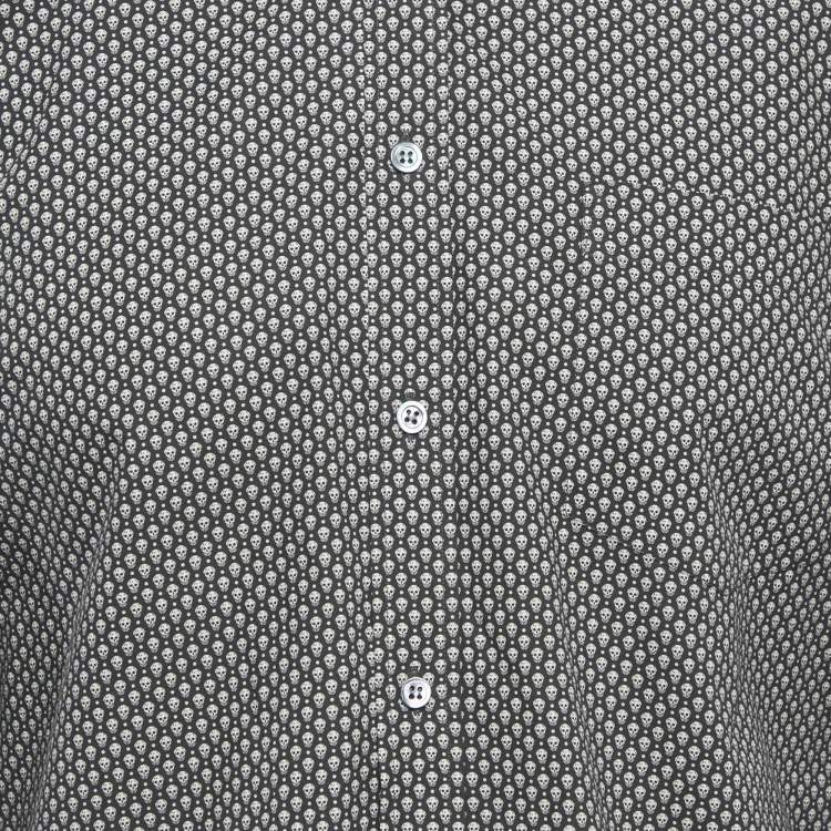 Pre Owned قميص أليكساندر ماكوين طويل الأكمام قطن بطبعة جمجمة أسود وسط