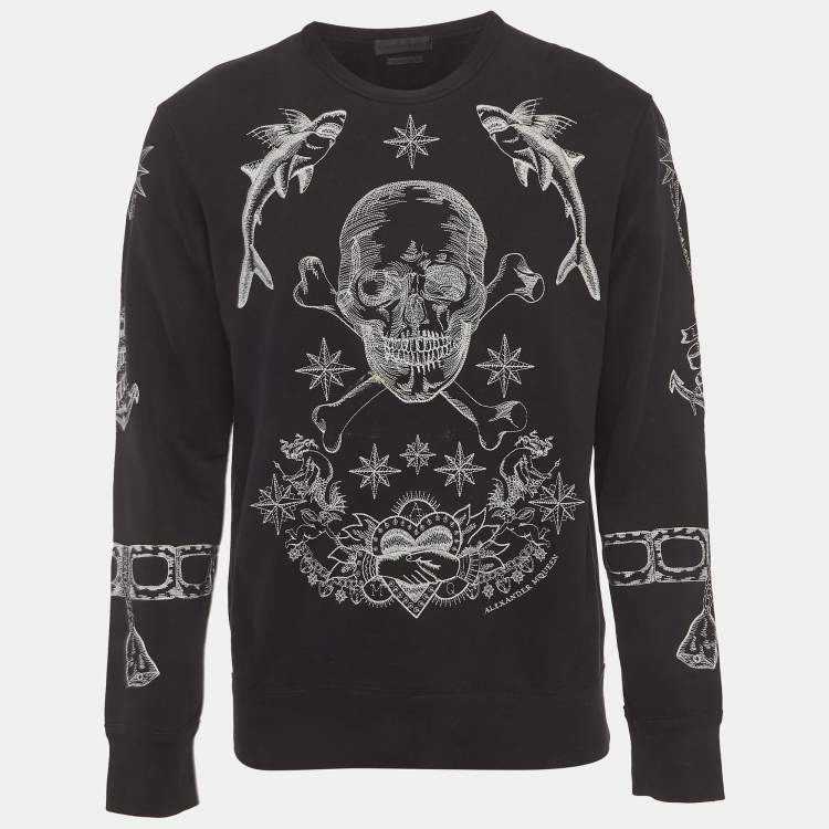 Pre Owned Alexander McQueen Black Embroidered Cotton Sweatshirt L