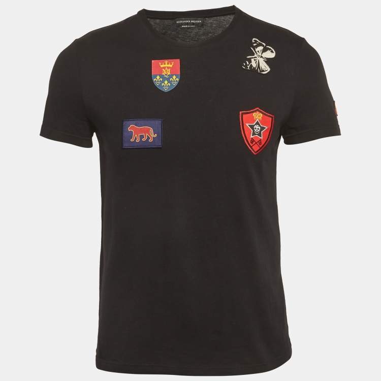 Pre Owned Alexander McQueen Black Jersey Multi Badge T-Shirt XS