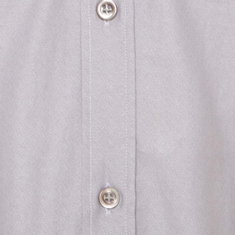 Pre Owned Alexander McQueen Grey Textured Cotton Eyelet Embroidered Collar Shirt XL