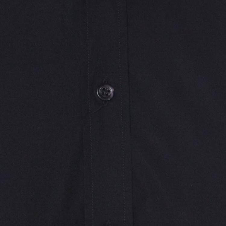 Pre Owned Alexander McQueen Black Cotton Red Stripe Detail Collar Stud Short Sleeve Shirt L