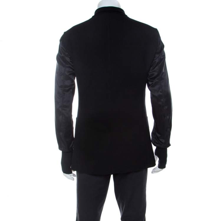Pre Owned Alexander McQueen Black Tweed and Satin Sleeve Detail Jacket XL 