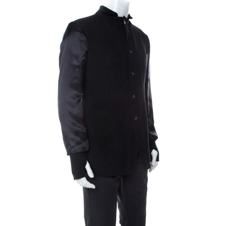 Pre Owned Alexander McQueen Black Tweed and Satin Sleeve Detail Jacket XL 