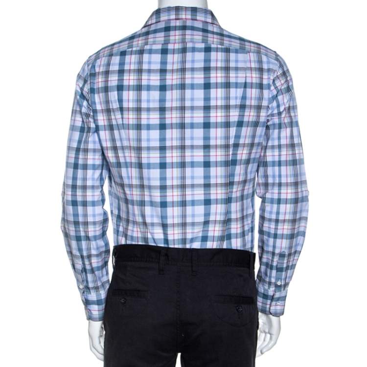 Pre Owned Alexander McQueen Blue Checked Cotton Button Front Shirt L