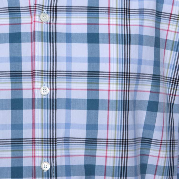 Pre Owned Alexander McQueen Blue Checked Cotton Button Front Shirt L