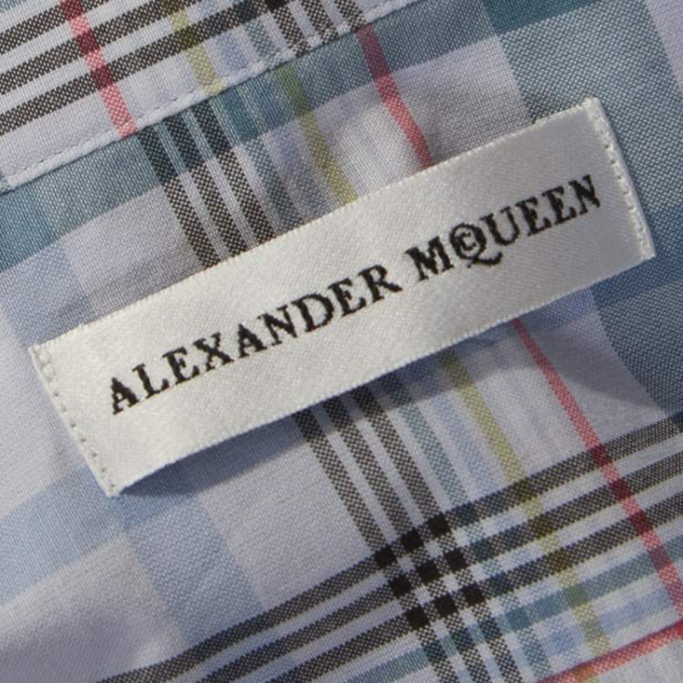 Pre Owned Alexander McQueen Blue Checked Cotton Button Front Shirt L