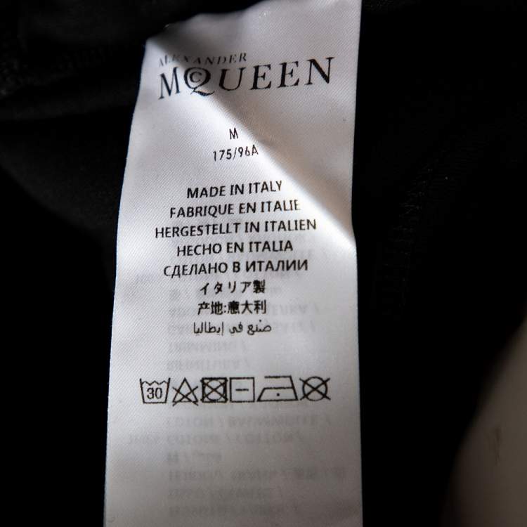 Pre Owned Alexander McQueen Black Signature Print Cotton Short Sleeve T-Shirt M