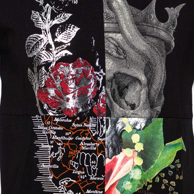 Pre Owned Alexander McQueen Black Signature Print Cotton Short Sleeve T-Shirt M