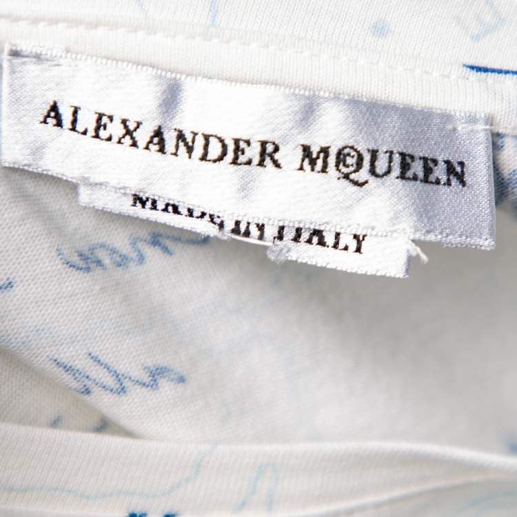 Pre Owned Alexander McQueen Printed White Distressed Embroidered Skull Detail T-Shirt L