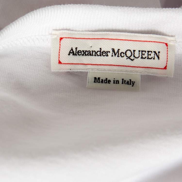 Pre Owned Alexander McQueen White Printed Cotton Short Sleeve T-Shirt L