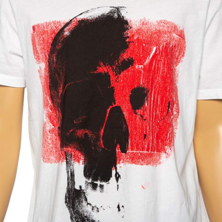 Pre Owned Alexander McQueen White Printed Cotton Short Sleeve T-Shirt L