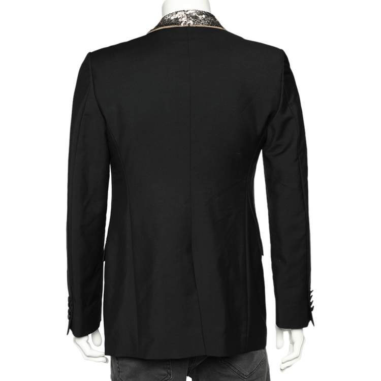 Pre Owned Alexander McQueen Black Wool & Mohair Sequin Lapel Blazer M