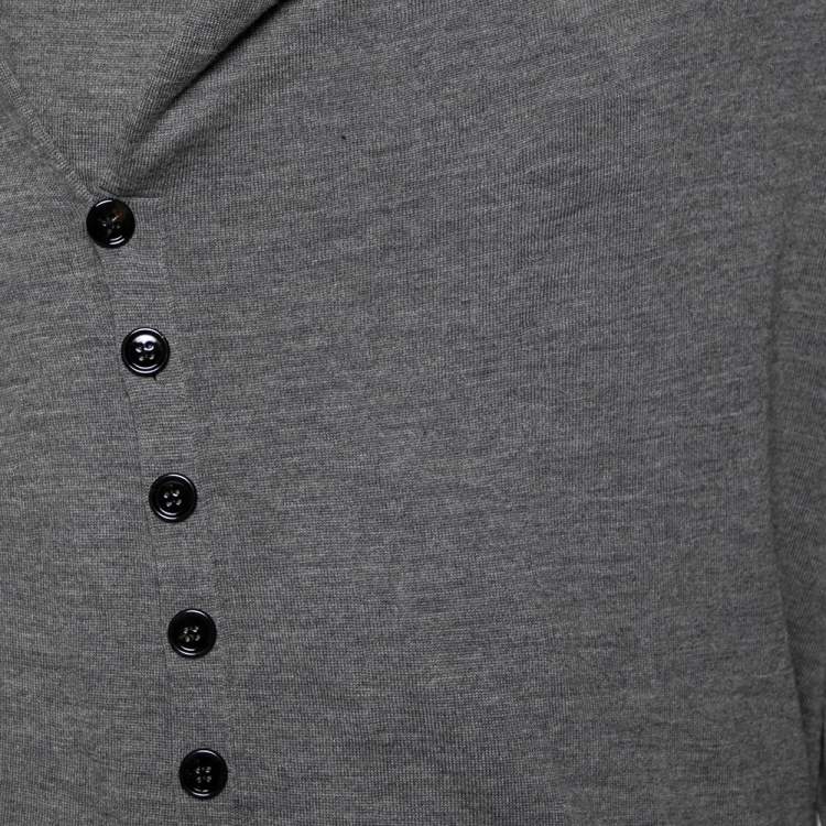 Pre Owned Alexander McQueen Grey Wool Draped Lapel Detail Cardigan M