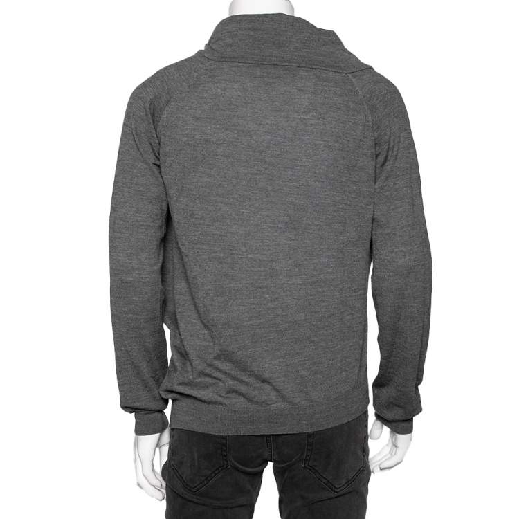 Pre Owned Alexander McQueen Grey Wool Draped Lapel Detail Cardigan M