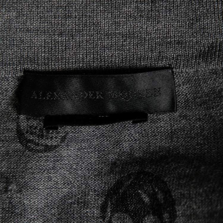 Pre Owned Alexander McQueen Grey Wool Draped Lapel Detail Cardigan M