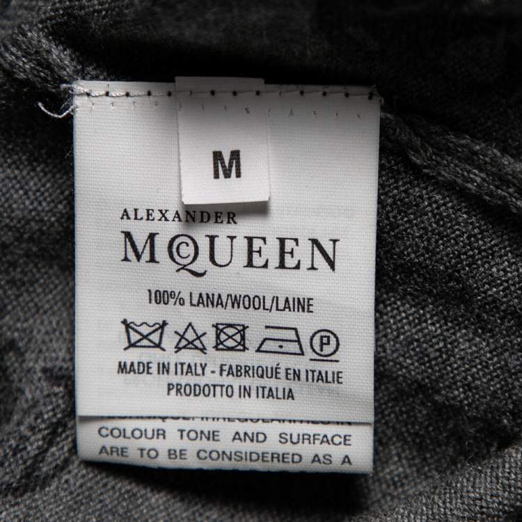 Pre Owned Alexander McQueen Grey Wool Draped Lapel Detail Cardigan M