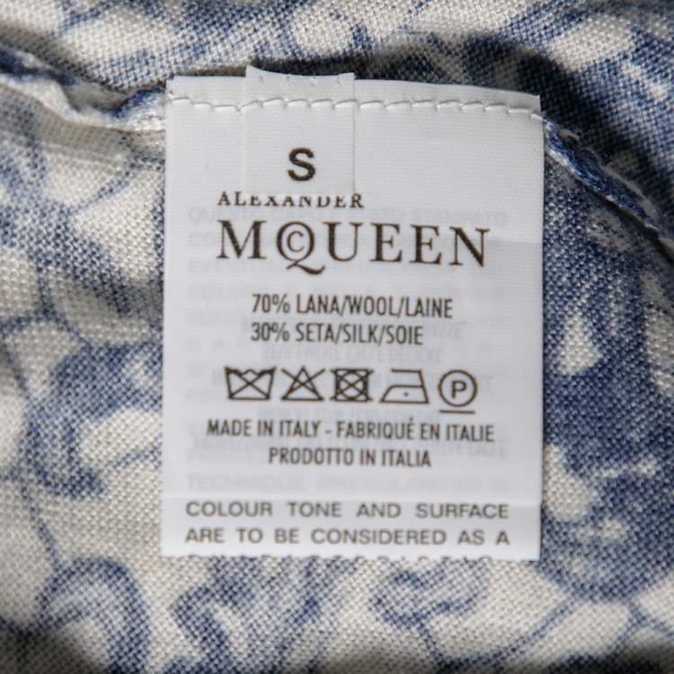 Pre Owned Alexander McQueen Blue Printed Wool & Silk V-Neck Sweater S