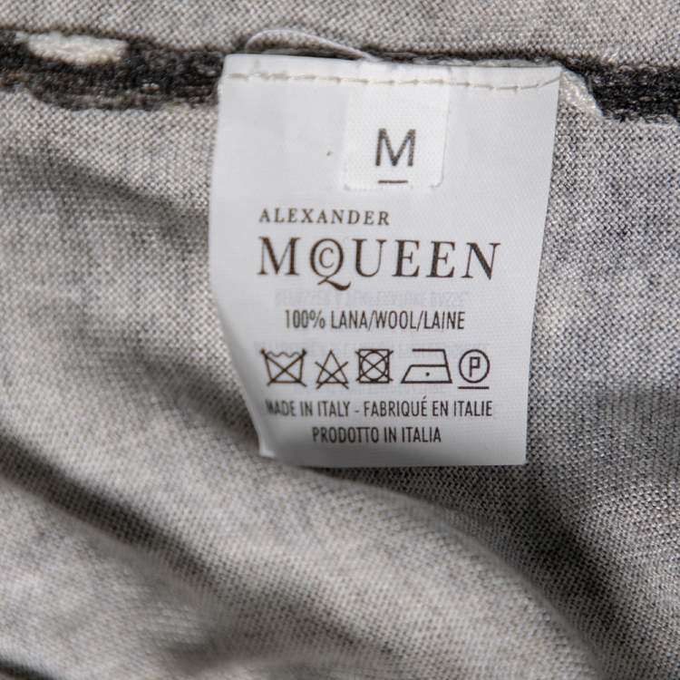 Pre Owned Alexander McQueen Monochrome Printed Wool V-Neck Sweater M