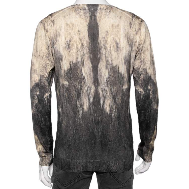 Pre Owned Alexander McQueen Monochrome Printed Wool V-Neck Sweater M
