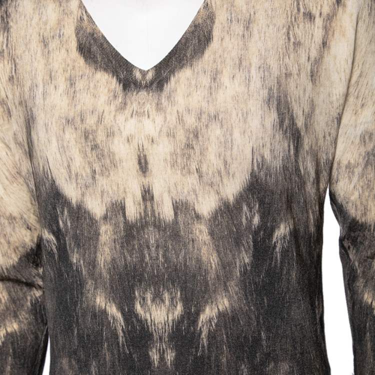 Pre Owned Alexander McQueen Monochrome Printed Wool V-Neck Sweater M