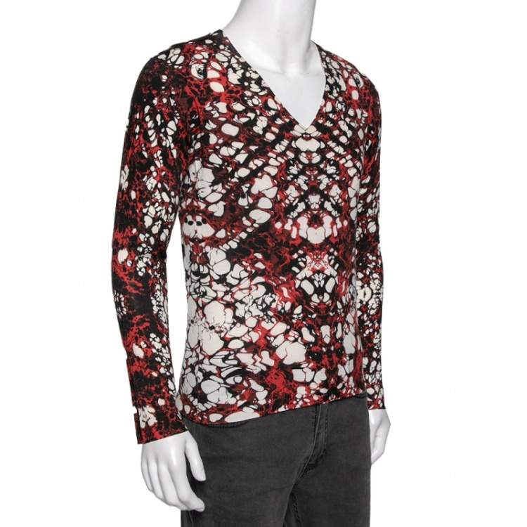 Pre Owned Alexander McQueen Multicolored Printed Wool V-Neck Sweater M