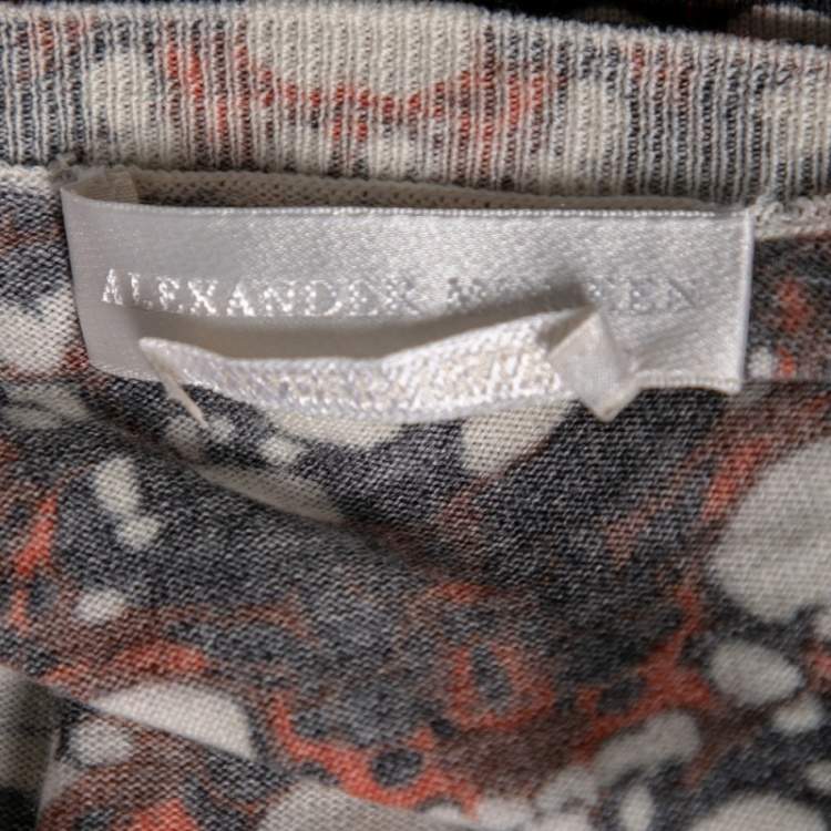Pre Owned Alexander McQueen Multicolored Printed Wool V-Neck Sweater M