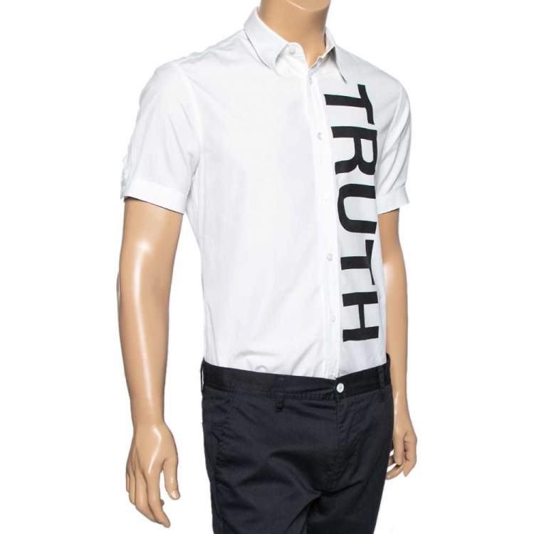 Pre Owned Alexander McQueen White Truth Printed Cotton Button Front Shirt M