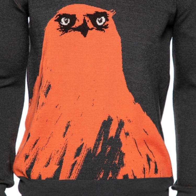 Pre Owned Alexander McQueen Grey Owl Print Knit Sweater M