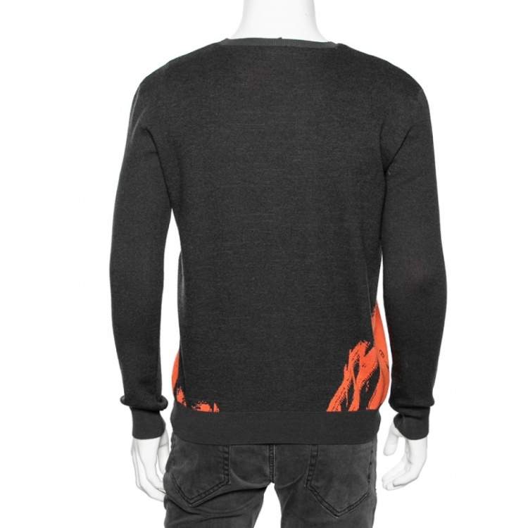 Pre Owned Alexander McQueen Grey Owl Print Knit Sweater M