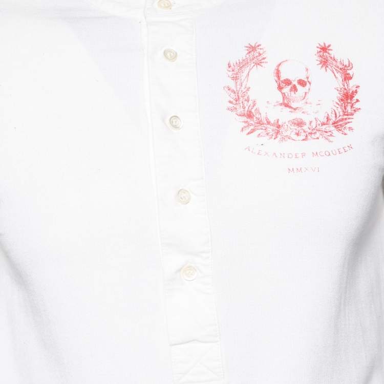 Pre Owned Alexander McQueen White Cotton Skull Printed Long Sleeve T-Shirt M