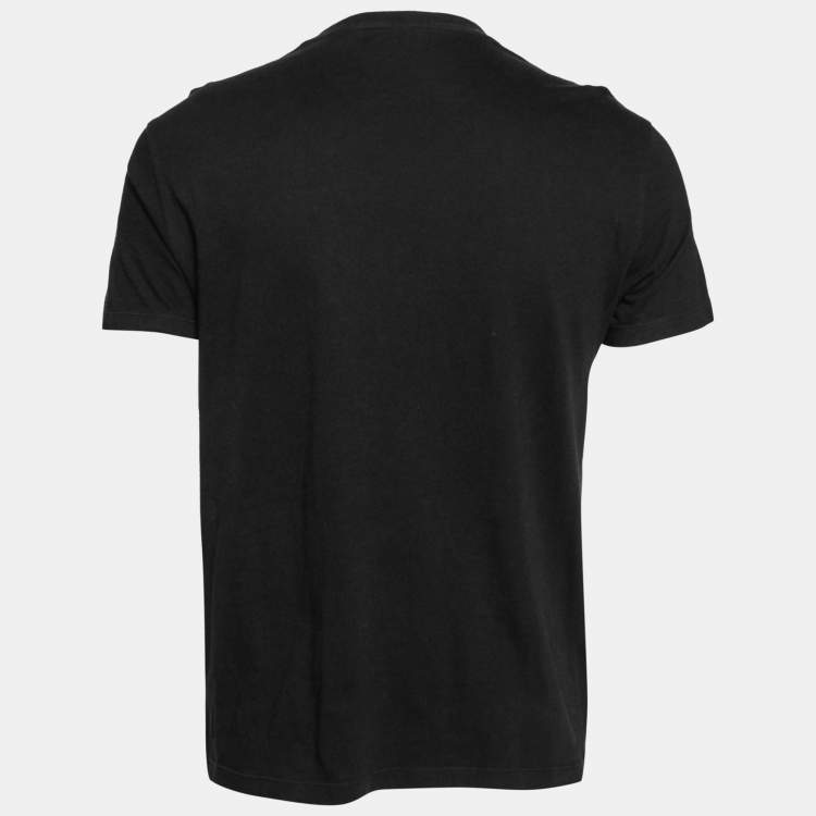 Pre Owned Alexander McQueen Black Cotton Logo Zipped Detailed Crew Neck T-Shirt S