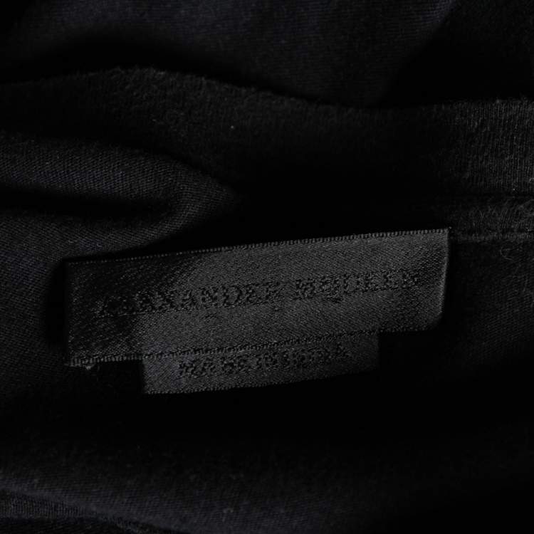 Pre Owned Alexander McQueen Black Cotton Logo Zipped Detailed Crew Neck T-Shirt S