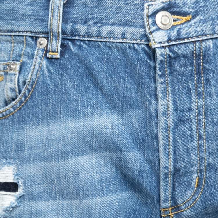 Pre Owned Alexander McQueen Blue Denim Distressed Slim Fit Jeans L