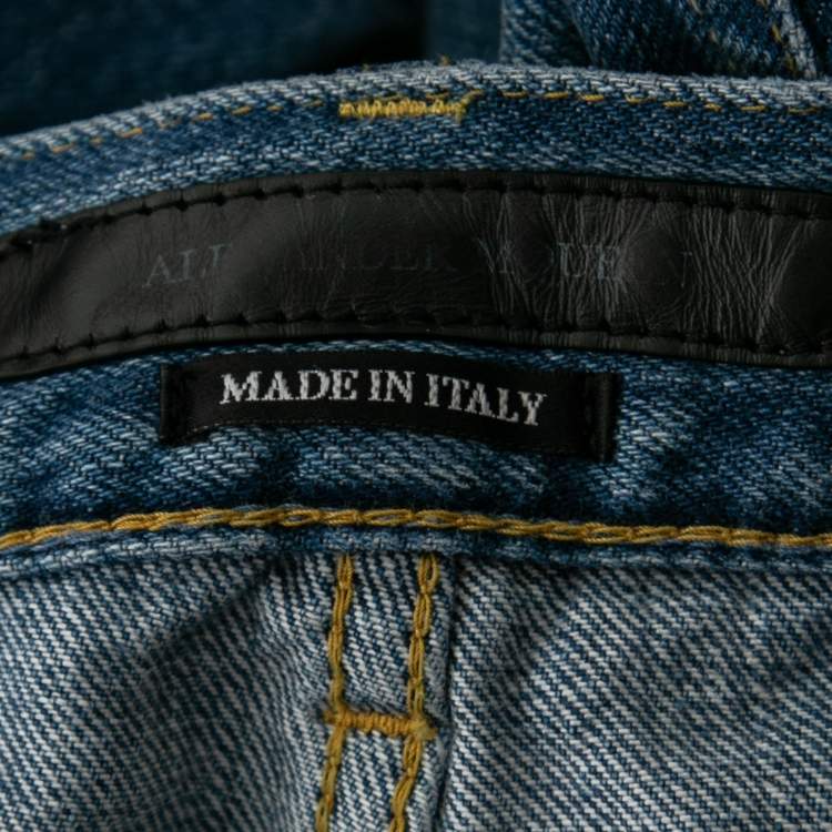 Pre Owned Alexander McQueen Blue Denim Distressed Slim Fit Jeans L