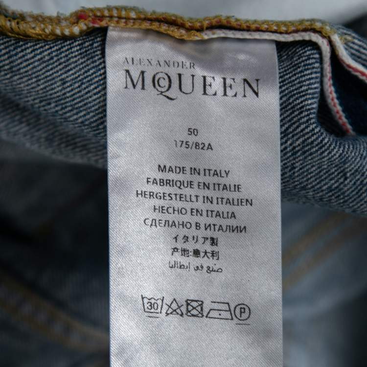 Pre Owned Alexander McQueen Blue Denim Distressed Slim Fit Jeans L