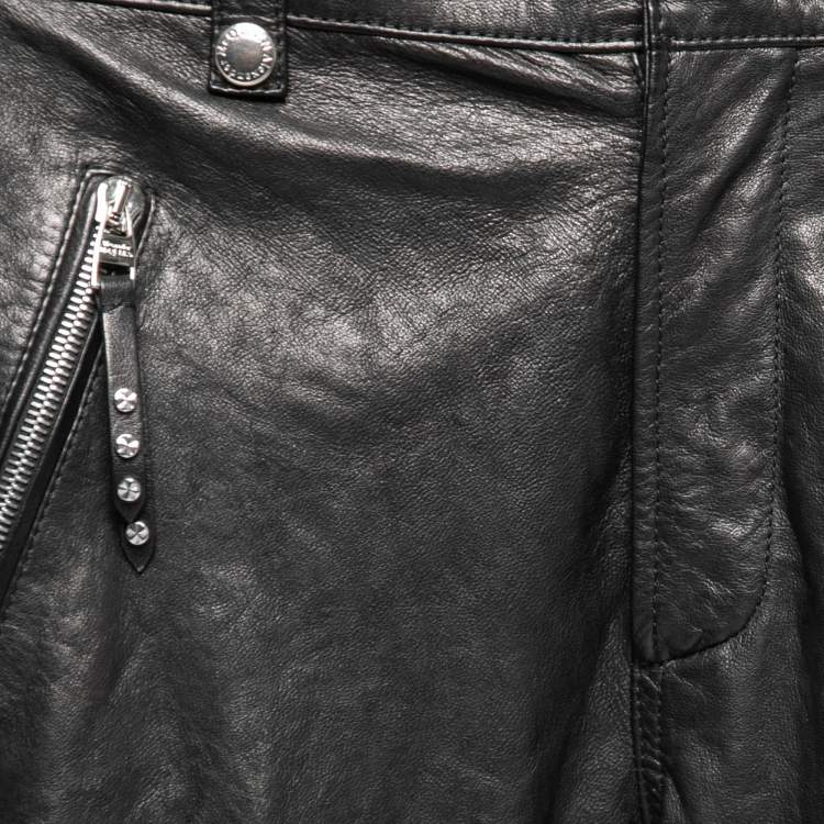 Pre Owned Alexander McQueen Black Leather Zip Detailed Pants M