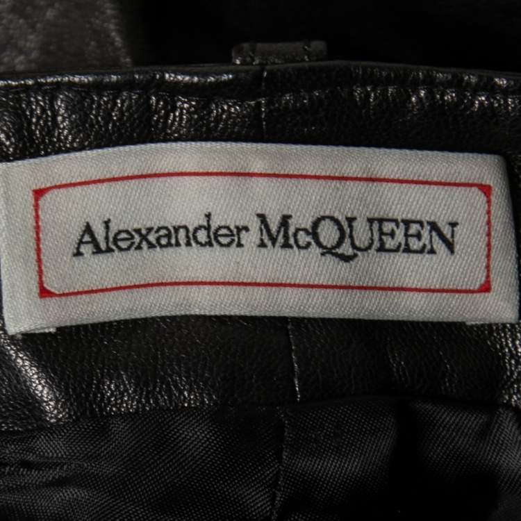 Pre Owned Alexander McQueen Black Leather Zip Detailed Pants M