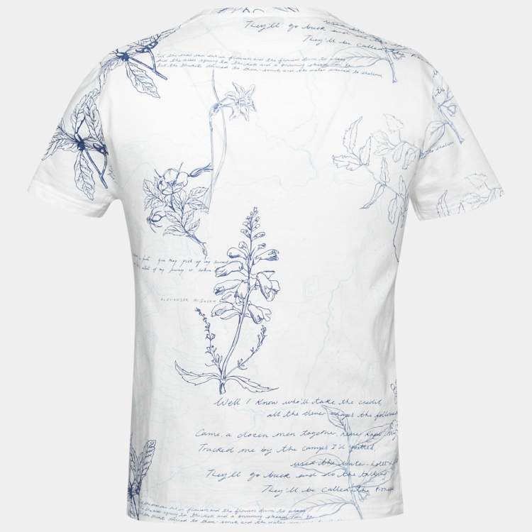 Pre Owned Alexander McQueen White Skull-Embroidered Printed Cotton T-Shirt M   