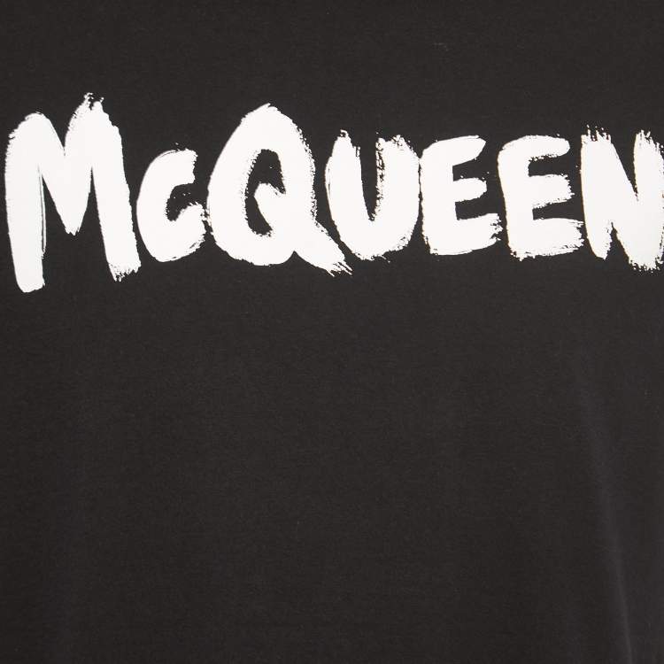 Pre Owned Alexander McQueen Black Cotton Graffiti Logo T-Shirt L