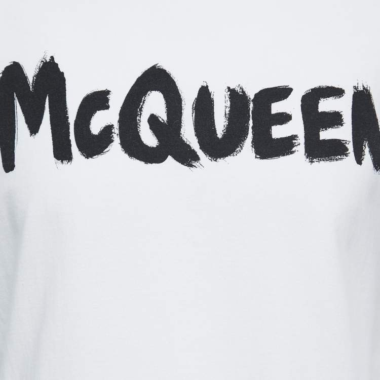 Pre Owned Alexander McQueen White Cotton Graffiti Logo T-Shirt L