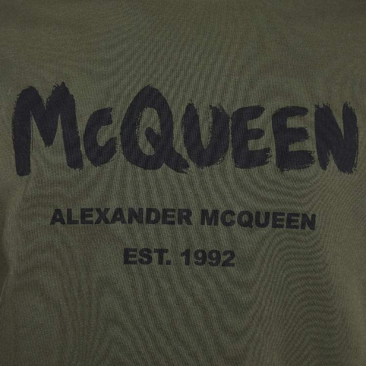 Pre Owned Alexander McQueen Dark Green Logo Printed Cotton Knit Sweatshirt S