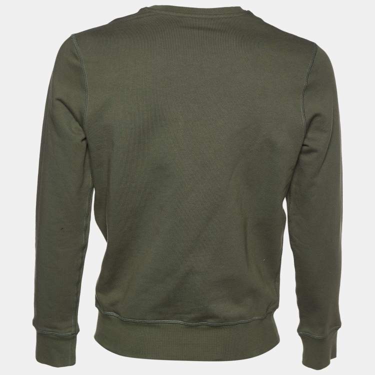 Pre Owned Alexander McQueen Dark Green Logo Printed Cotton Knit Sweatshirt S