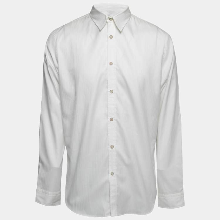 Pre Owned Alexander McQueen White Striped Cotton Button Front Shirt XL