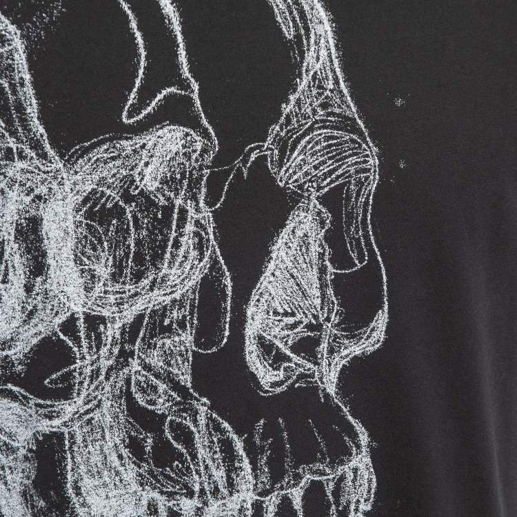 Pre Owned Alexander McQueen Black Printed Cotton Short Sleeve T-Shirt M