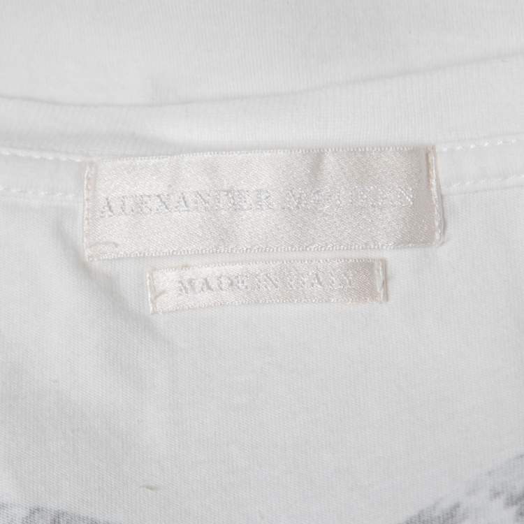 Pre Owned Alexander McQueen White Snake Print Cotton V-Neck T-Shirt XS