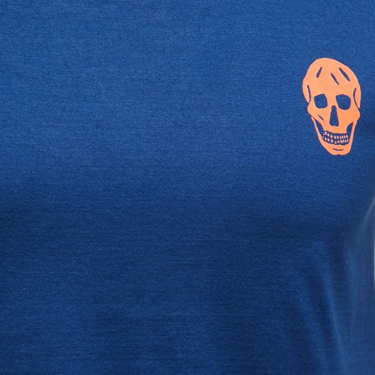 Pre Owned Alexander McQueen Blue Skull Print Cotton Crew Neck T-Shirt S