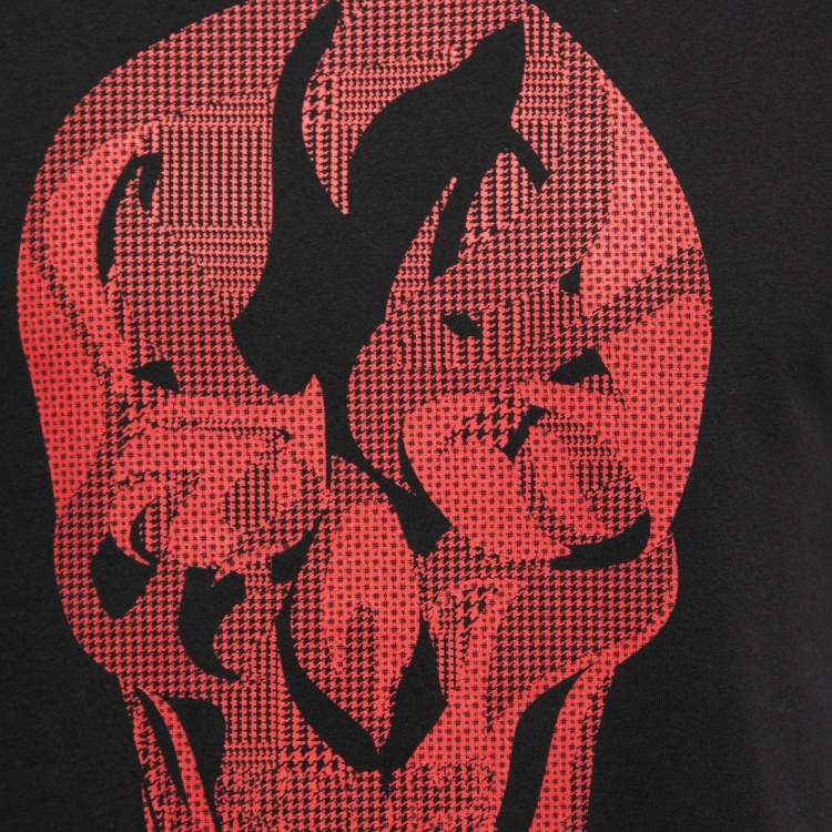 Pre Owned Alexander McQueen Black Contrast Slash Print Cotton T-Shirt S