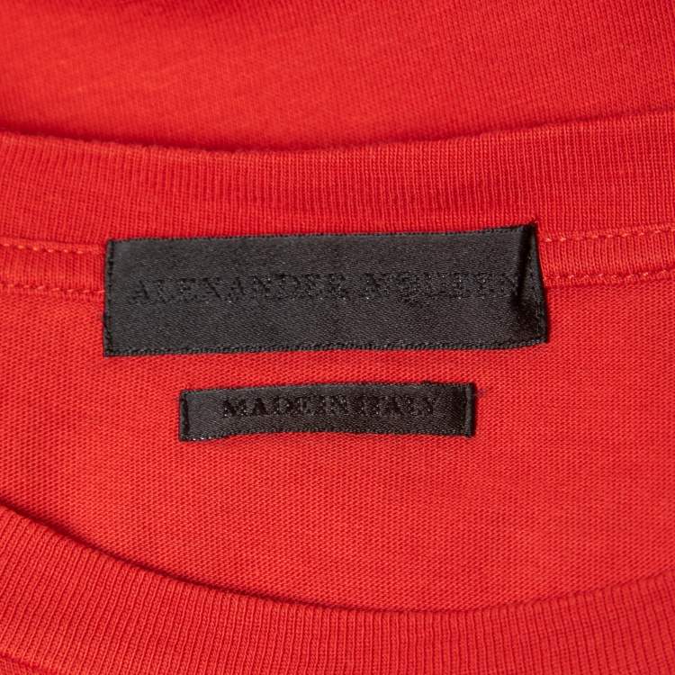 Pre Owned Alexander McQueen Red Ornamental Skull Print Cotton T-Shirt S