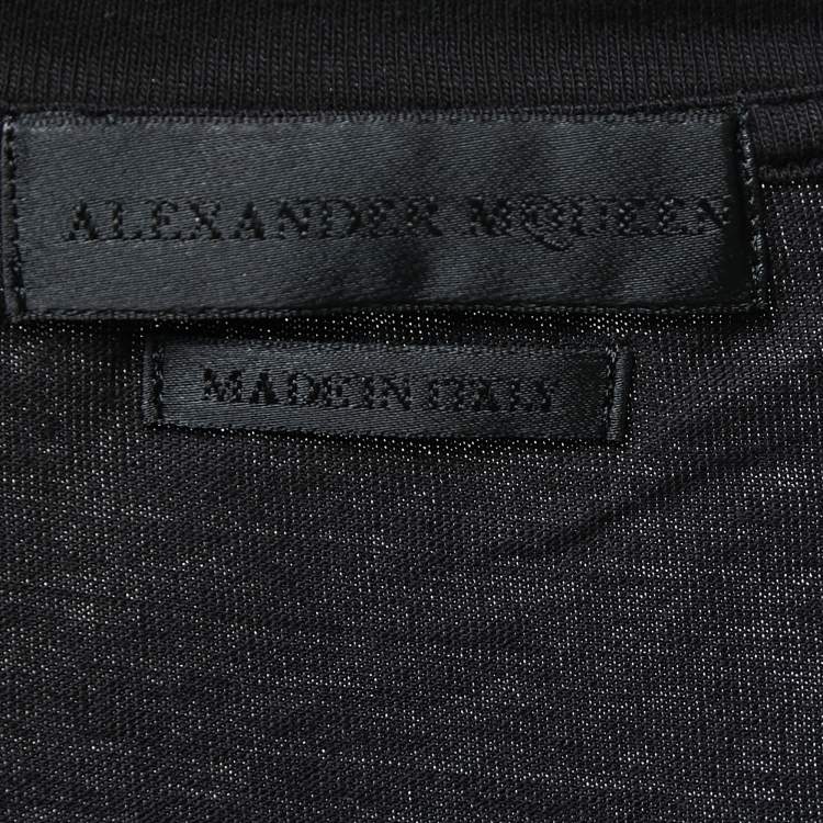 Pre Owned Alexander McQueen Black Optical Skull Print Cotton Crew Neck T-Shirt S